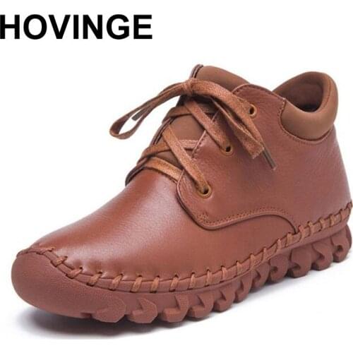 HOVINGE Winter New fashion Handmade women genuine leather shoes shoes flats ankle boots short boots Platform Casual Boots