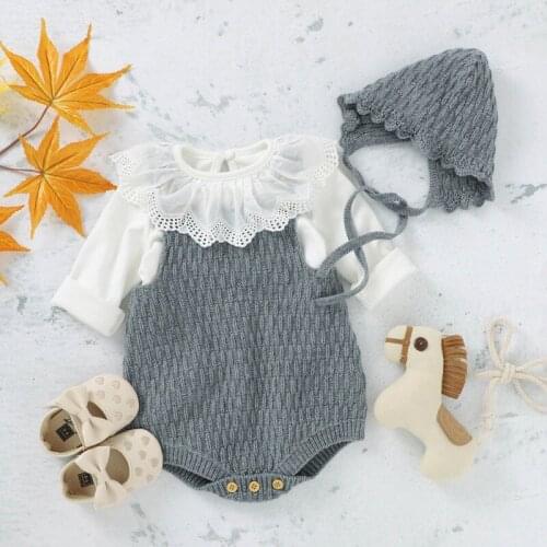 Baby Boys Girls Bodysuit 2021 Autumn Fall Infant Sleeveless Solid Color Rompers Knitted Jumpsuit+Hat Kids Outfits Hot Sale