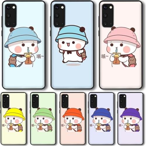 Cartoon milk tea bear Phone Case For Samsung Galaxy S20 S21 Ultra S10 S10E S9 S8 S7 Note 20 10 9 8 Plus Edge silicone Case