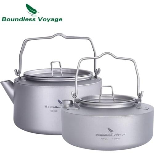Boundless Voyage Outdoor Camping Titanium 1L Kettle Cup Set Ultralight Big Capacity Pot with Folding Handle Filter