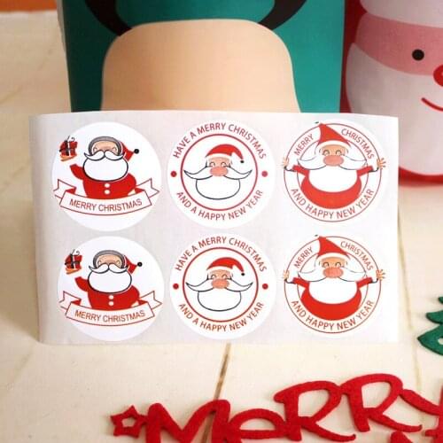 90pcs 3.8CM Merry Christmas Happy New Year Christmas Sticker Candy Packaging Biscuit Bags Sealing For Christmas Gift