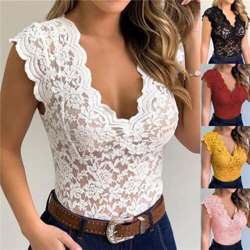New Women Slim Tunic Lace V Neck T-shirt 2021 Sexy Elegant Summer Short Sleeve T Shirt Lace Flower Tops T-shirts