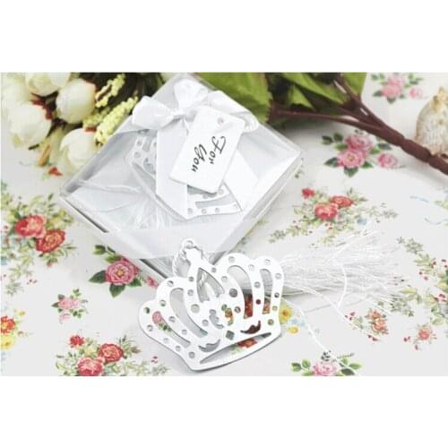NEW ARRIVAL100 PCS/LOT Crown Bookmark in Elegant White Box Wedding Favor Baby Shower Gifts Free Shipping