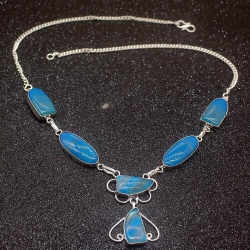 Charm Unique Green BotswanaAgate Silver Color Women Pendant Necklace Chain 19.5 Inch HD617