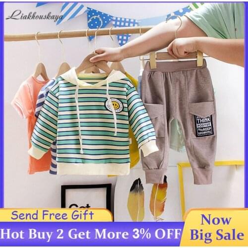 Newborn Baby Clothes 2020 Autumn Winter Boys Girls New Smiley Hooded Long Sleeve Tops + Pants 2 Pcs Children Clothes Sport Suit