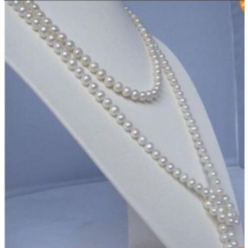 7-8mm natural freshwater cultured white pearl approx round beads necklace high grade long chain women diy jewelry 68inch BV336