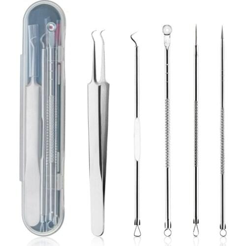 5pcs/set Blackhead Comedone Acne Pimple Blackhead Remover Tool Tweezer Spoon for Face Skin Care Tool Needles Facial Pore Cleaner