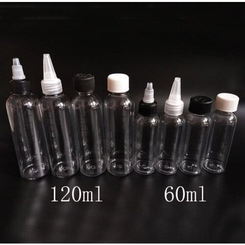 Plastic PET 60ml 120ml E Liquid measurement Bottle Graduation Scale Water Refillable Bottle with Childproof Twist Off Caps