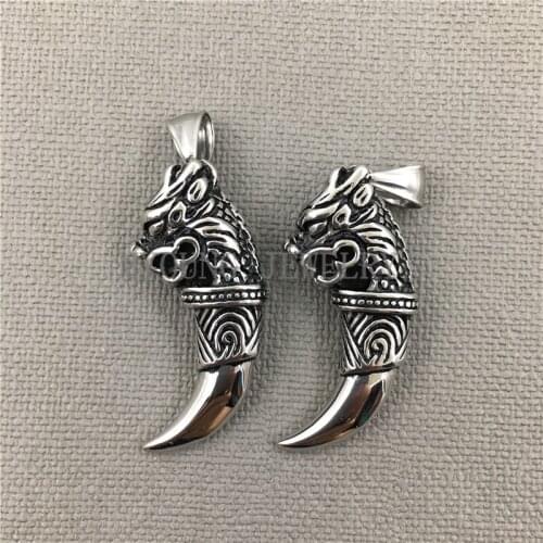 MY0233 Dragon Pendant, Horn Tusk Charm, Stainless Steel, Tooth Shaped Pendant