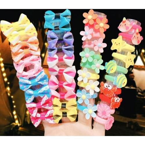 10PCS New Girl Bow Flower Rubber Bands Scrunchie Headband Ponytail Holder Hair Ornament Fashion Hair Accessories
