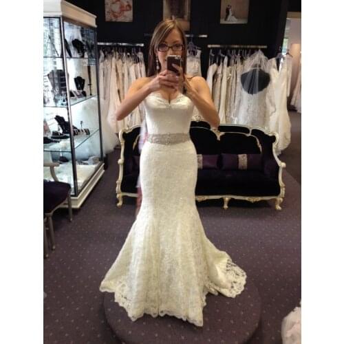 Romantic Sexy Sweetheart Sleeveless With Beading Sash Long bridal White Lace Mermaid 2018 Vestido De Casamento bridesmaid dress