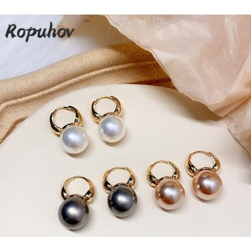 ROPUHOV 2021 Jewery Trendy Korean New Simple Pearl Earrings with The Same Earrings Jane French Retro Earrings Women