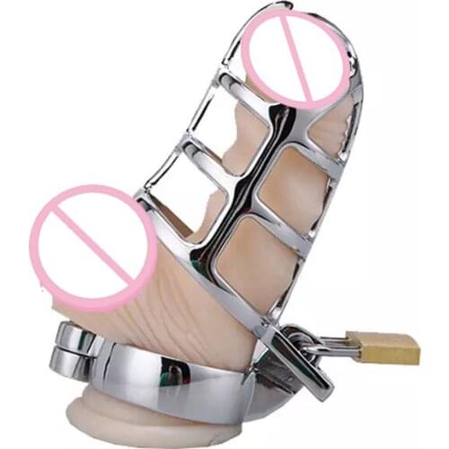 Sex Toy For Man Stainless Steel Male Breathable Chastity Cage Metal Penis Lock Cock Ring BDSM Bondage Restraint Metal Dick Cage