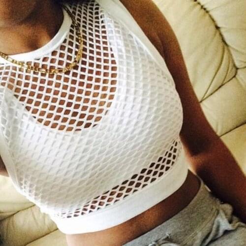 Sexy Woemn Hollow Out Top Bathing Suit Crochet Fishnet Cover-Ups Crop Top Ladies Summer Boho Tank Clothing Beach Wear