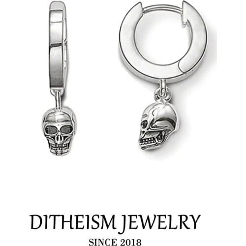 Creole Silver Skull Hinged Hoop Earrings, 2018 New Fashion Jewelry Punk 925 Sterling Silver Gift For Women Men Lover