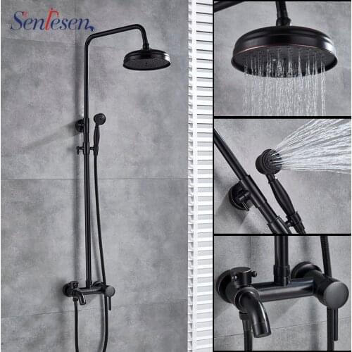 Senlesen Shower Faucet Solid Brass Single Handle 8 inch Shower Head W/ Hand Shower Water Mixer Tap Para Bathroom Shower