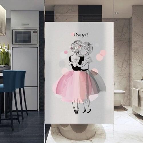 Glass sticker cartoon girl light translucent matte foil simple fashion bathroom door sticker glass door