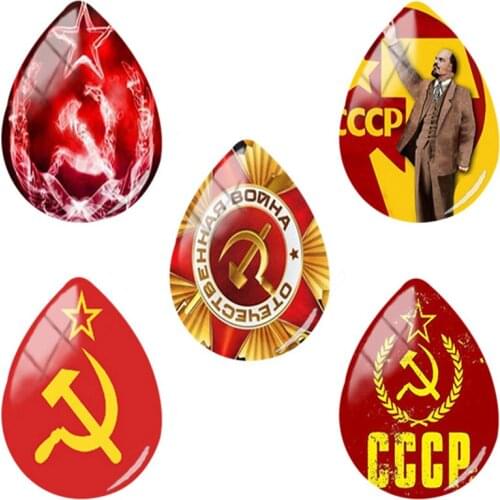 TAFREE Classic CCCP Russia Emblem Flag Art Logo Patterns Water drop Shape Findings For Making Jewelrys For Decoration CC92