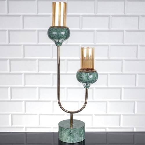 Venice Green Marble 2li Candlestick Candle Holder