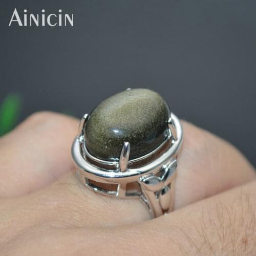 High Quality Natural Golden Obsidian 13x18mm Fashion Womens Adjutable Ring Lucky exorcise evil spirits Jewelry Gift 5pcs