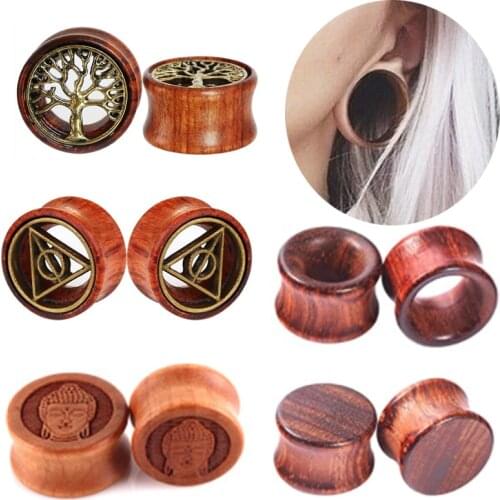 1Pair Flower Wood Ear Plug And Tunnel Flesh Life Tree Wood Ear Tunnel Plug Ear Gauge Stretcher Plugs Oreja Dilataciones