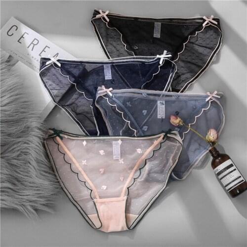 Women sexy lingerie mesh Poker pattern Embroidery perspective low-waist underwear breathable Lady panties cute girl briefs S-L
