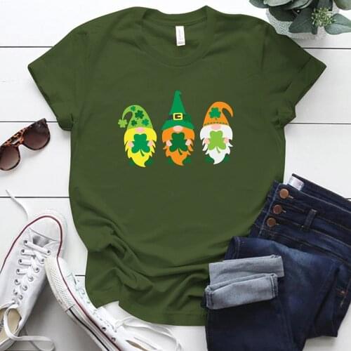 Happy St. Paticks Day Gnomes Printed Plus Size S-5xl Woman Tshirts Tops Short Sleeve Cotton Holiday Street Style Femme T-shirts