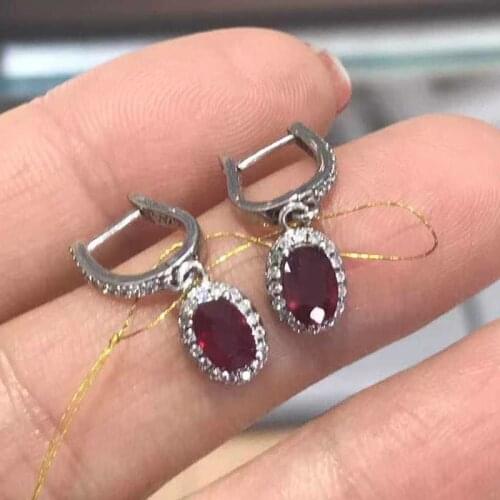 Natural Pigeon Blood Ruby Earrings Real 925 Sterling Silver Red Stone Earrings Fine Charm Wedding Jewelry for Women