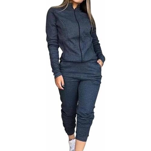 Women Two Piece Set Solid Color Zipper Sweatshirt Long Sleeve 2020 Autumn Winter Trousers Suit Fall Leisure Outfit