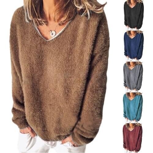 2020 Women SweaterShirts V-neck Long-Sleeved Loose Shirt Khaki Gray Black Dark Blue Sweatshirt