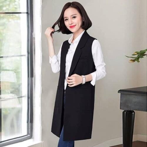 2021 Women Spring Autumn Elegant Long Vest Female Casual Slim Plus Size Blazer Sleeveless Vest Lady Solid Notched Waistcoat I395