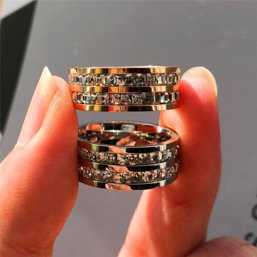 Luxury Female Crystal Zircon Stone Ring 925 sterling Silver Wedding Rings Promise Silver Rose Gold Engagement Rings For Women