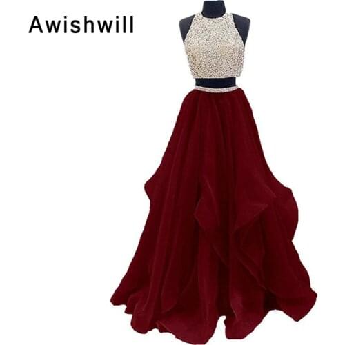 Robe De Soiree 2020 New Arrival Sleeveless A-line Beadings Top Organza A-line Graduation Party Prom Dress Elegant Evening Gowns