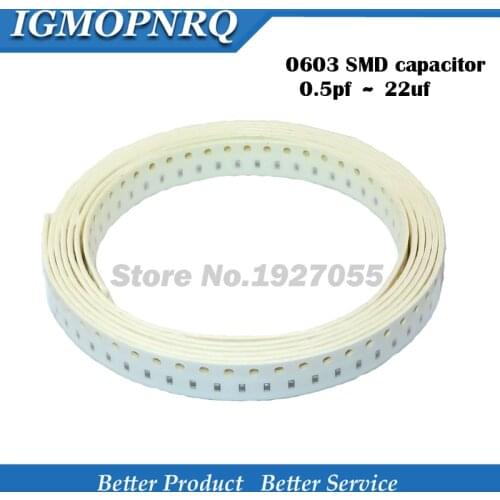 100pcs 0603 50V SMD Ceramic Capacitor Thick Film Chip Multilayer 0.5pF-22uF 10NF 100NF 1UF 2.2UF 4.7UF 10UF 1PF 6PF