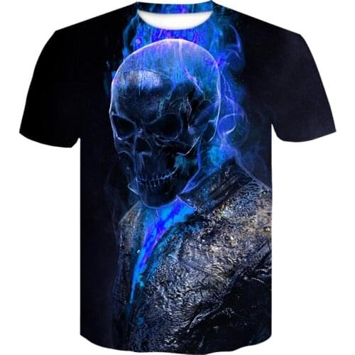 2021 Mens T-shirt Fashion New Summer Mens Short Sleeve T-shirt Leisure 3D Blue Skull Print Mens Rock T-shirt Full Print