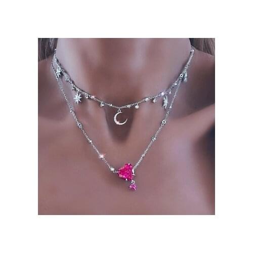 2021 wholesale new fashion delicate Red heart pendant necklace with clear CZ for cute women girl Trendy Valentines Day jewelry