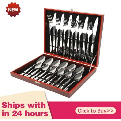 24Pcs/Set Stainless Steel Dinner Silver Dinnerware Set Knife Fork Coffee Spoon Cutlery Set Kitchen Tableware Silverware Sets HWC