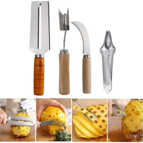 4pcs/Set Stainless Steel Creative Pineapple Peeler Seed Remover Easy Sugarcane Pineapple Knife Cutter Corer Slicer Clip Salad