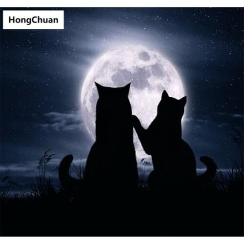 5D DIY Full Square Round Diamond Painting Moonscape Cat Picture Diamond MosaicCrafts DiamondEmbroidery RhinestoneDecoration Gift