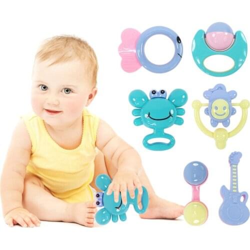 6pcs Mixed Baby Rattles Shaking Bells Set Early Development Toys 0-12 Months