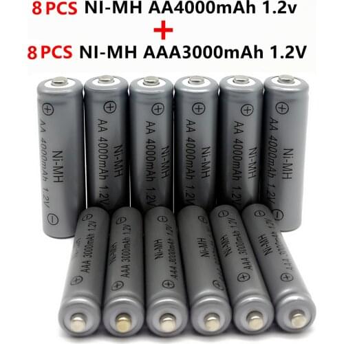 8PCS AA Ni-MH 4000mAh 1.2V + 8PCS AAA Ni-MH 3000mAh 1.2V Rechargeable Batteries,Toy Battery, Alarm Clock Battery