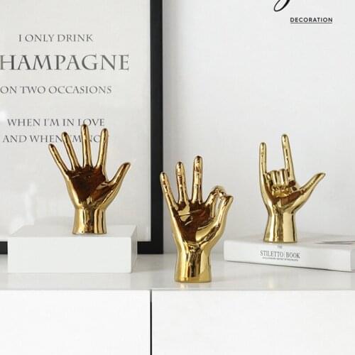 Home Decoration Accessories Resin Gold Plating Statues Creative Hand Gesture Office Desktops Sculpture Decor Living Room Decor
