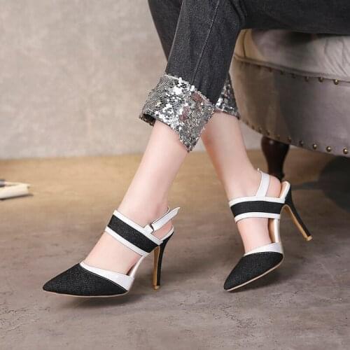 Summer 2019 new sandals denim top pointy 30-33 small sexy stiletto womens shoes 40-47 large