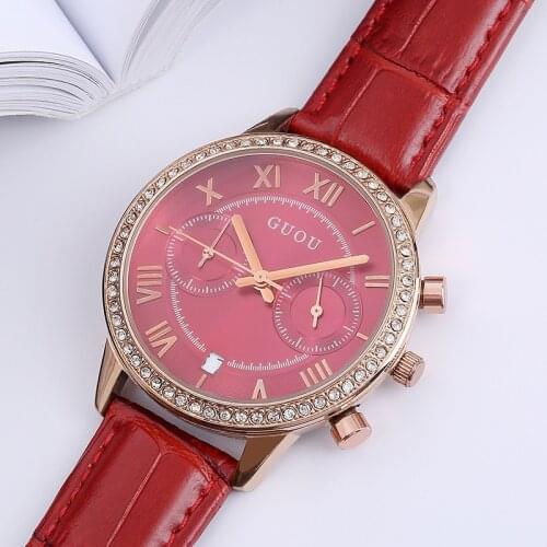 2018 Fashion Guou Top Brand Feminino Women Watch Luxury Vintage Roman Numeral Ladies Dress Wrist Watches Blue Leather Clock