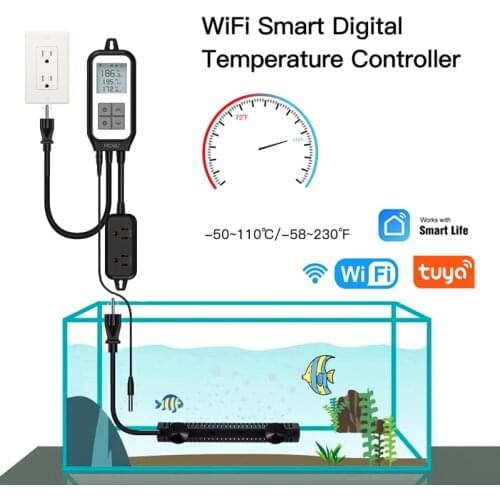 Tuya Smart Aquarium Digital Thermostat WiFi With Temperature Sensor Work With Heating Cooling Rod Eco Tank Support Smart Life
