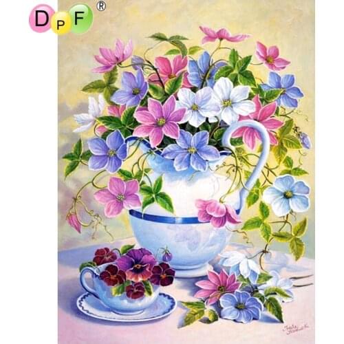 DPF Round full Diamond painting Vase Flowers 5D Diamond Embroidery Needlework Cross Stitch diamond Mosaic home decor crafts