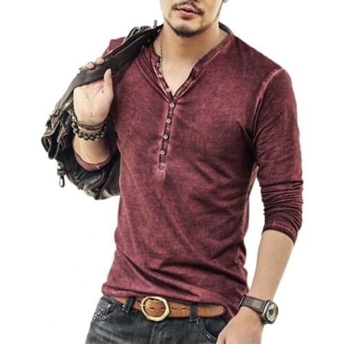 Liseaven Long Sleeve Men T-shirt Solid Color Casual V Neck Thin Buttons T-shirt Male Clothing Streetwear Casual Fashion T-shirt