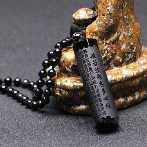 Jadery Buddha Pendant Necklace Bodhisattva Amulet / Talisman Made of Obsidian Gemstone Bella Jade Bead Chain Necklace Drop Ship
