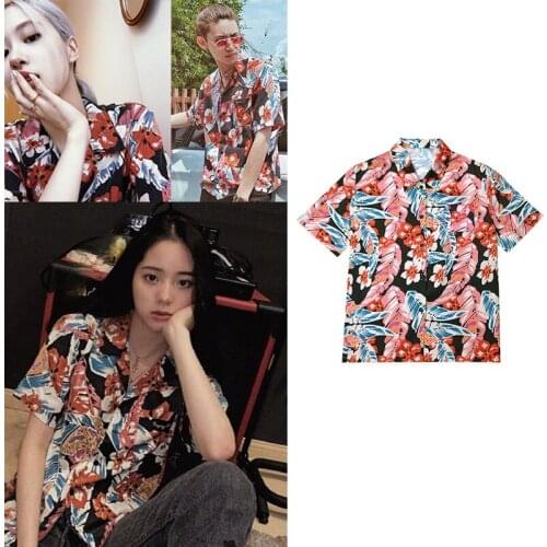 Kpop Korean Celebrity ROSE French Elegant Cardigan Floral Shirts Women Holiday Beach Style Casual Short Sleeve Blouse Loose Tops