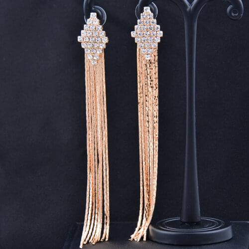 KIOOZOL 2021 Long Tassel Earrings Gold Color Pendant With Rhinestones Bijoux Femme Beach Wedding Party Jewelry Gift 011 KO2